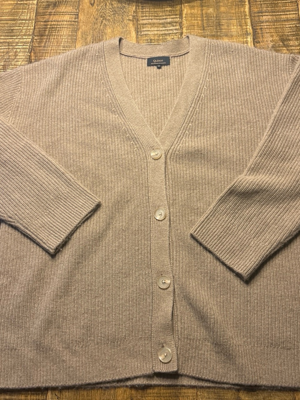 Quince Mongolian cashmere Women's V-Neck Button boyfriend Cardigan - oatmeal